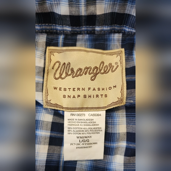 Wrangler Large Pearl Snap Plaid Shirt Blue Western - Picture 2 of 9